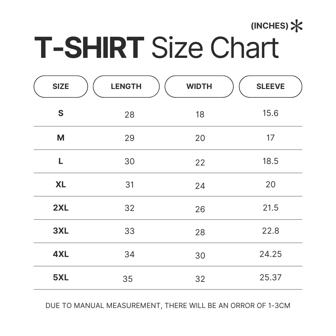 T shirt Size Chart - Alan Wake Store